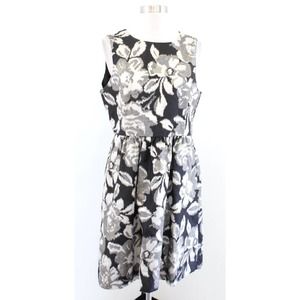 Tabitha Anthropologie Black Metallic Floral Fit and Flare Dress Size 10 Cocktail